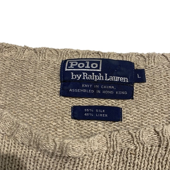 VINTAGE | Polo Ralph Lauren Silk / Linen Textured Crew - Sz Large - Picture 7 of 8